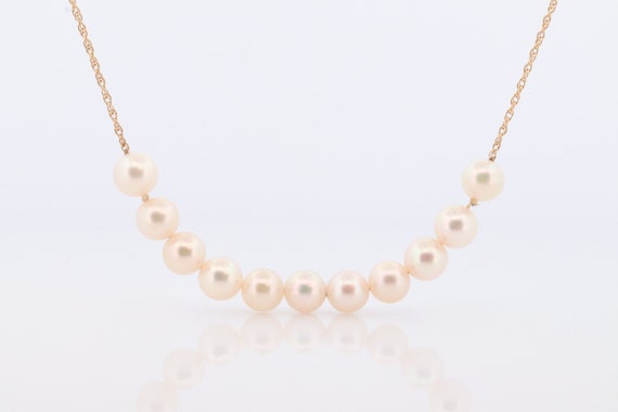 14k Akoya Pearl Necklace. Long Station Pearl Chai… - image 1