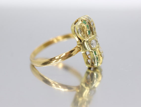 22k/10k Diamond Emerald Bow Tie Ring. - image 2