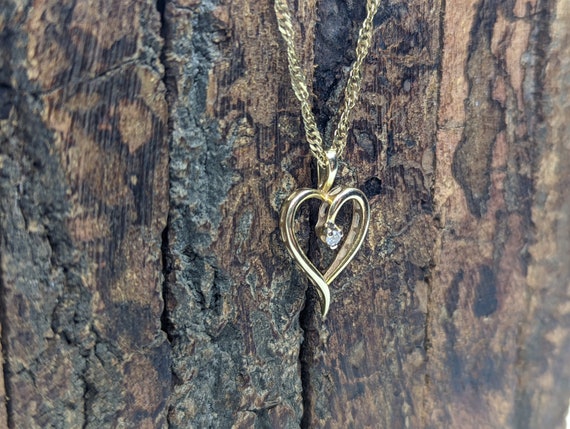 14k Open Heart Gold Diamond  Pendant. Open heart … - image 3