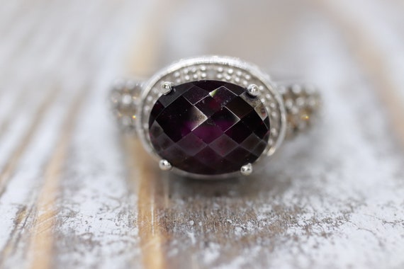 14k Large Faceted Garnet solitaire ring with cham… - image 1