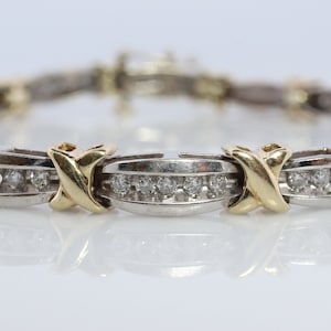10k Diamond XOXO Bracelet. 10k Yellow White Gold Kiss Hug Diamond Bracelet.