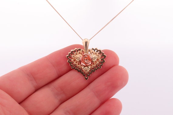 Black Hills Gold Heart Necklace. Large Open Filigree Heart With