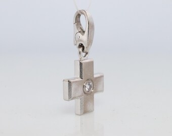 Genuine Cartier Cross Pendant. 18k White Gold Diamond Solitaire Crucifix Charm
