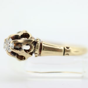 Antique Belcher Set Diamond 14k engraved ring. 0.15ct Victorian Prong Diamond Ring Women Buttercup diamond sz 7.5 st(81)