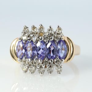 Le Vian Tanzanite and Diamond Ring 14k Yellow Gold Tanzanite Levian Cluster Band