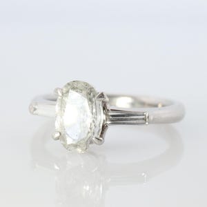 Large Diamond Oval Engagement Ring. Platinum 1ct Oval Diamond Solitaire Baguette