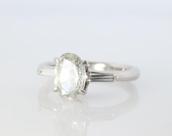 Large Diamond Oval Engagement Ring. Platinum 1ct Oval Diamond Solitaire Baguette