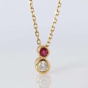 Mikimoto Pendant. 18k Yellow Gold Mikimoto Diamond Ruby Solitaire Necklace.