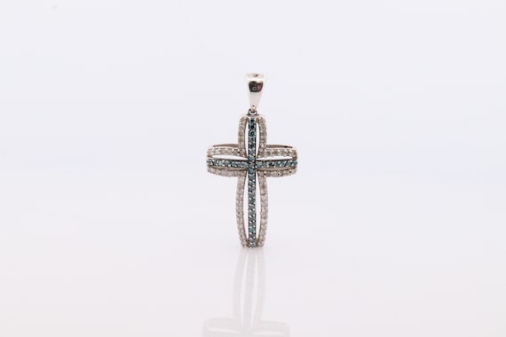 10k Gold Cross Crucifix with Diamonds. 10k Blue D… - image 2