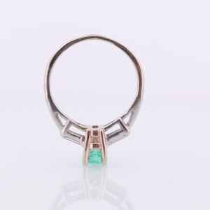 14k Oval Emerald and Baguette diamond ring. 14k white gold Green Emerald solitaire. image 6