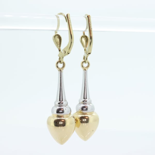 14k Gold Puffed Hollow Dangle Earrings. Glossy Multi-Tone Drop Pole earrings. Milor Italy st105/50