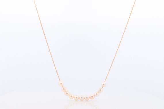 14k Akoya Pearl Necklace. Long Station Pearl Chai… - image 5
