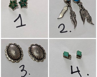 Vintage Southwestern Navajo Sterling Silver Earrings. Turquoise or Onyx earrings.