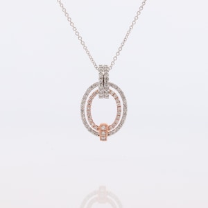SIMON G 18k diamond Loop Pendant. 18k White and Rose Gold Pave Diamond Necklace. Double Halo Pendant. st(242)
