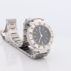 Vintage BVLGARI Watch. Bulgari BB 23 SS Stainless Steel Quartz Watch. Ladies Womens Luxury Watch. Black Dial.