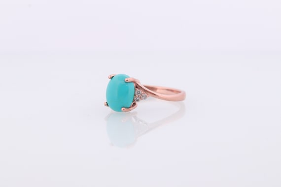 10k Large Turquoise Cabochon and Diamond Ring. 14… - image 4