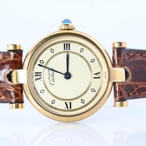 Genuine Cartier Watch. Must De Cartier Vendome Round Argent Vermeil Cream Gold