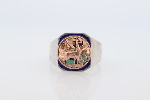 18k Heavy Signet ring. Aztec Mayan or Inca with L… - image 4