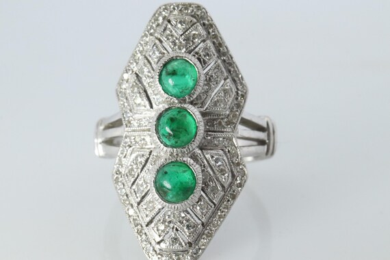 Emerald Shield Ring. Platinum Shield Ring Emerald… - image 6