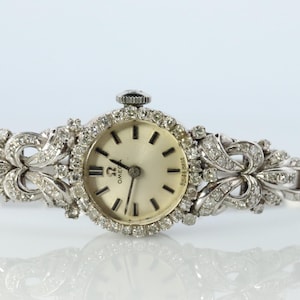 Omega Watch. Omega Platinum and 18k Gold Diamond Vintage Ladies Wristwatch