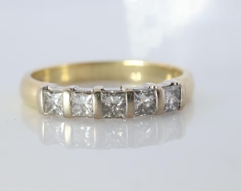 18k Yg Princess Cut Diamond Anniversary Band. 18k Diamond Eternity Wedding Band