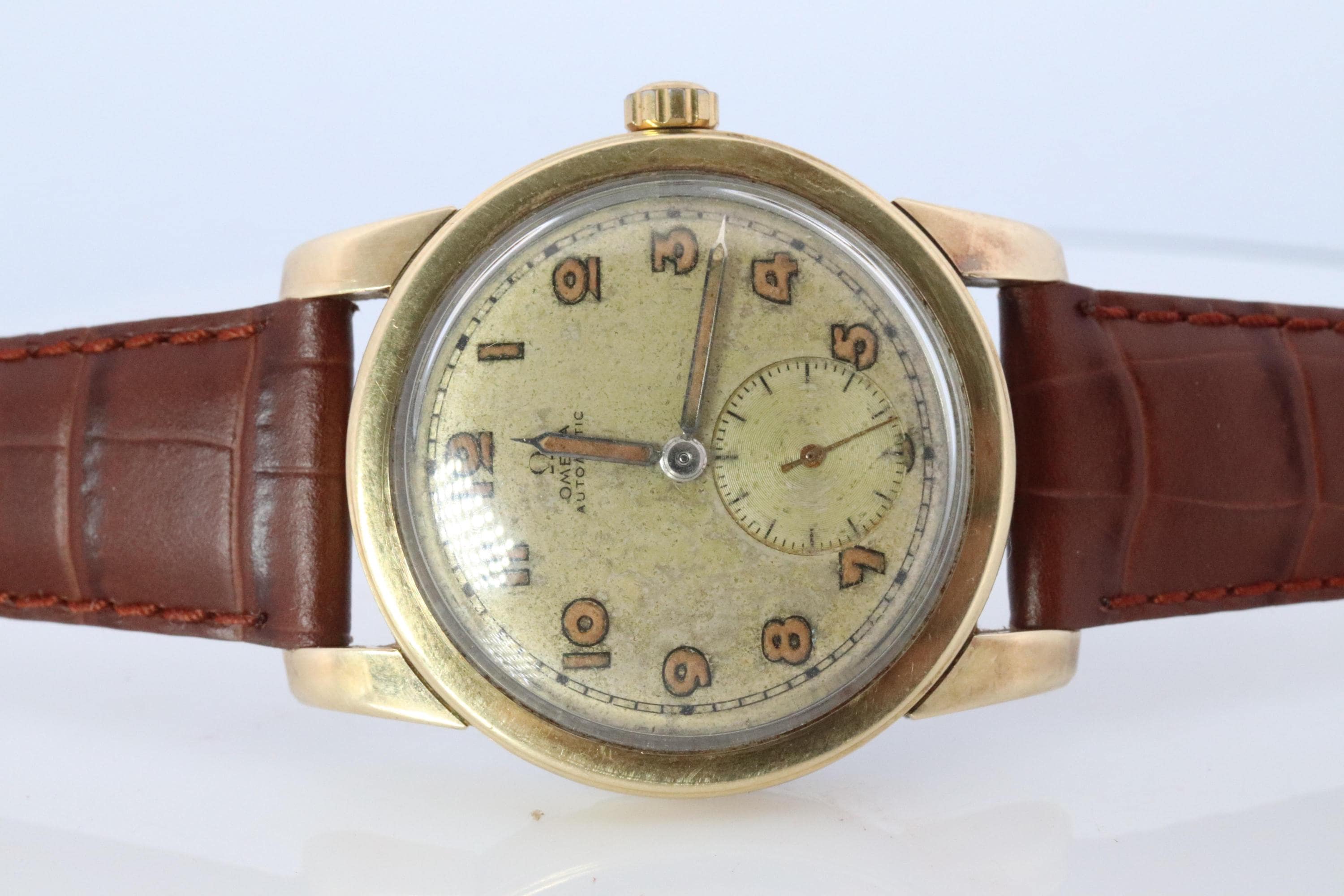 Vintage Original Women 1950\'s Omega 8mm Leather Band Strap With Buckle Omega Ladies Vintage Ladies Watch with Bullhorn Lugs in Gold  main image 3