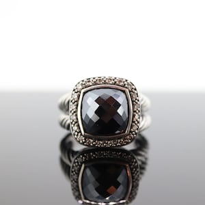 Anello David Yurman ALBION con diamante ematite usato. Anello cavo in ematite Halo con diamante sterling. st(236)