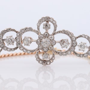 Antique French Belle Epoque Platinum and 14k Diamond Daisy Bracelet. Art Nouveau chocker converted to bracelet. 4.5ct+ Appraised.