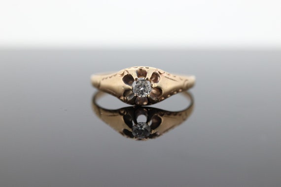 Antique Belcher Set Diamond 14k Filigree ring. 1/… - image 1
