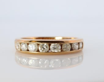 18k Diamond Eternity Band. 18k Yellow Gold Half Anniversary Infinity Ring