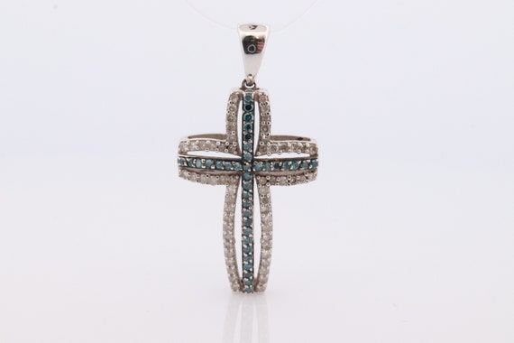 10k Gold Cross Crucifix with Diamonds. 10k Blue D… - image 1