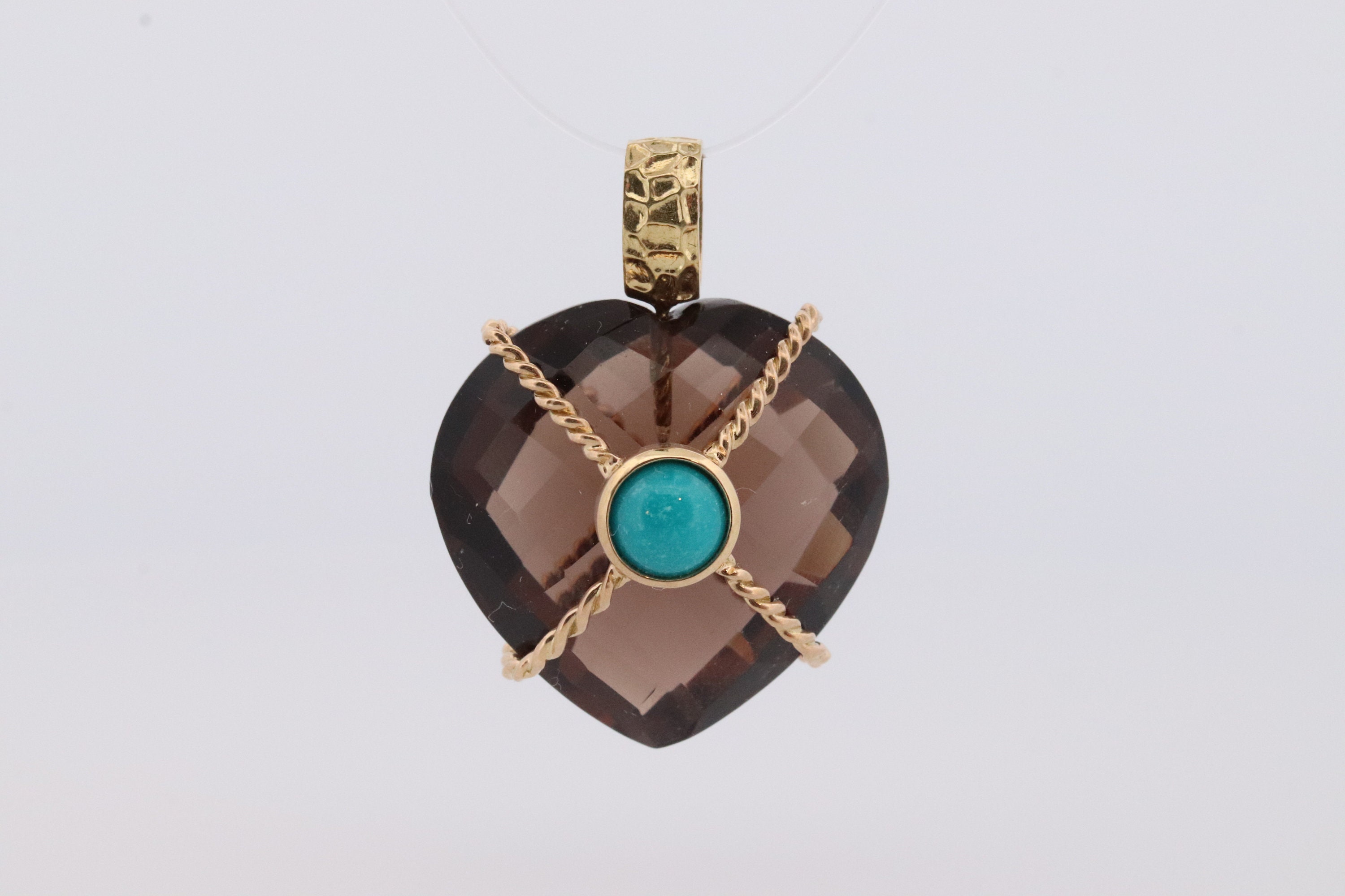18k Heart Pendant. Smoky Quartz Carved Heart Pendant Charm