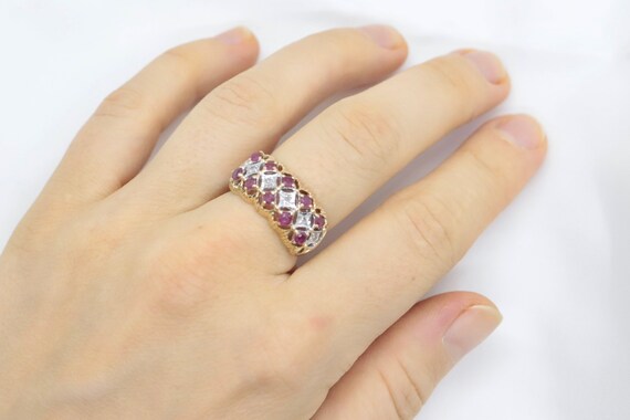 14k Ruby and Diamond Wide Cluster Filigree ring. … - image 5