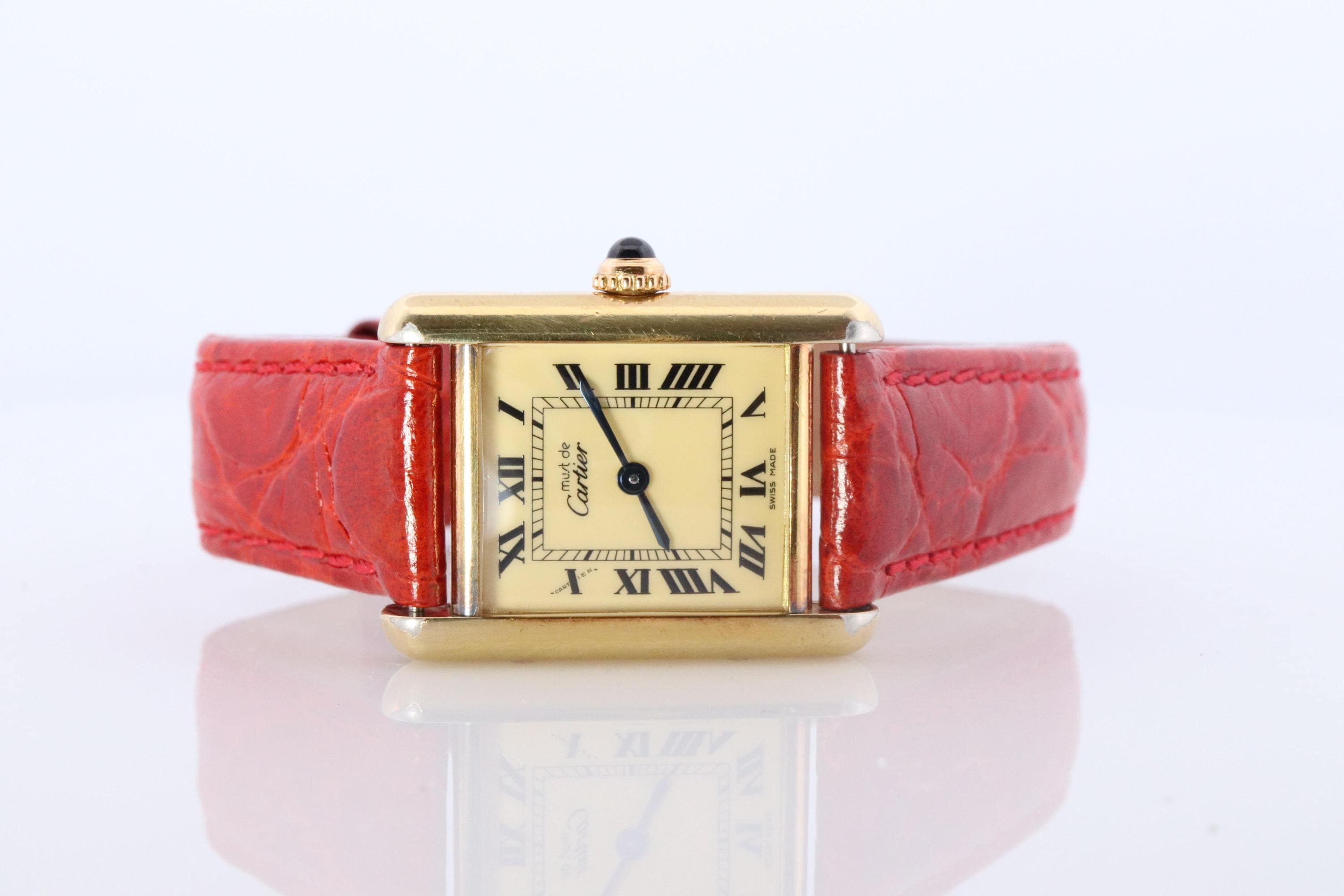 Vintage Must De Cartier Tank Gold Dial Watch. Vermeil Argent Small Tank