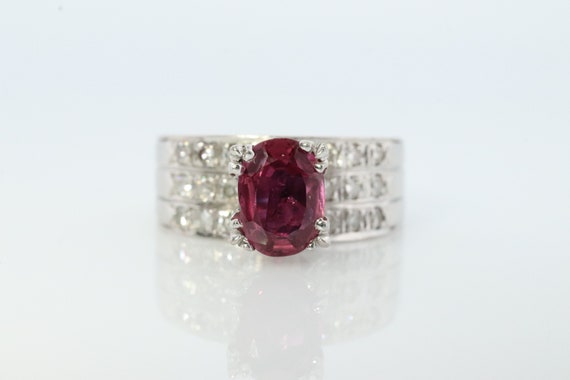 Natural Ruby Diamond Ring. PLATINUM Ruby Solitair… - image 1