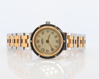 Hermes Armbanduhr. Echte Hermes Clipper 514366 Damen Gold und Silber Armbanduhr.