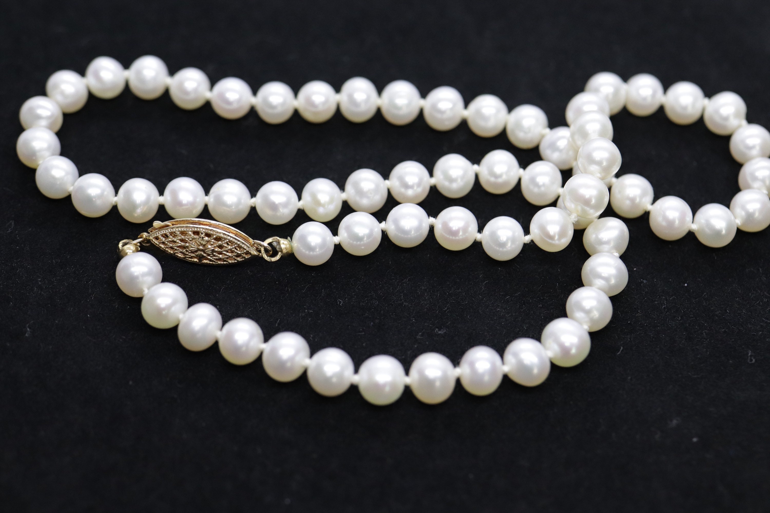14k Pearl Necklace. 16in Length 6mm Freshwater Pearls Etsy
