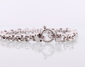 18K ROLO Chain Bracelet. PUFFED large Round Rolo chain bracelet. 18k white gold Italy OTC 6.8grams
