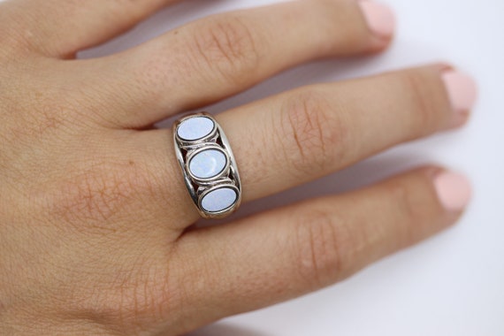 Synthetic Opal Sterling Silver Statement Ring - image 8