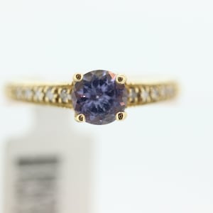Anillo solitario de diamantes de tanzanita. Anillo de compromiso redondo de tanzanita y diamantes de 14k. Tanzanita Púrpura Tanzanita anillo st(85/50)