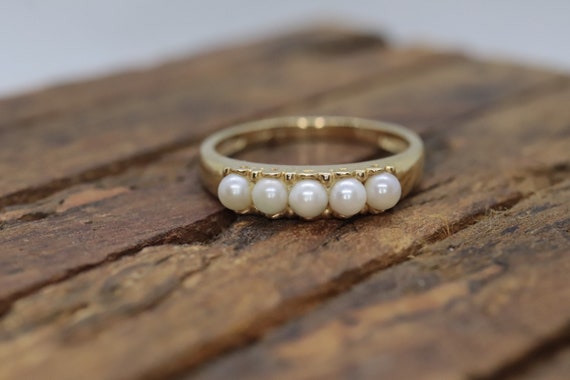 14k Pearl Cluster ring. Straight Pearl Cluster Ba… - image 4