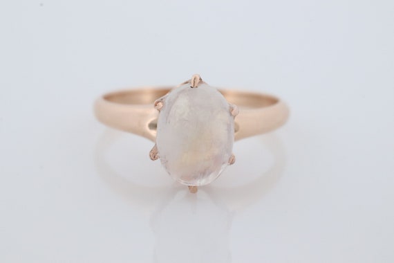 10k Victorian MOONSTONE Claw set ring. Opaque Moonstone ring. Oval Cabochon Moonstone. Rainbow Moonstone.