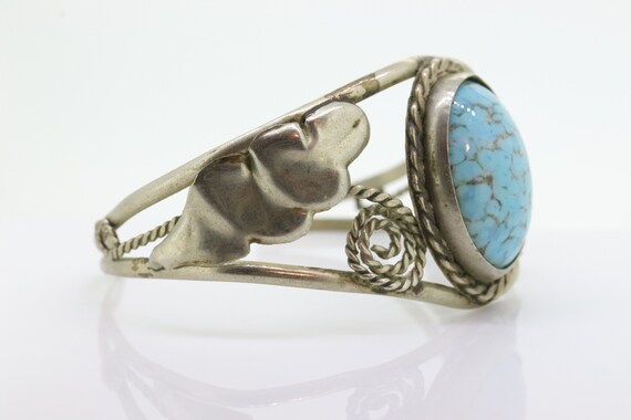 Large Turquoise Bangle Cuff Bracelet. Sterling Si… - image 4