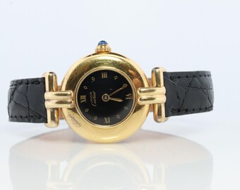 Genuine Cartier Watch. Must De Cartier Colisee Round Argent Vermeil 59002 Black