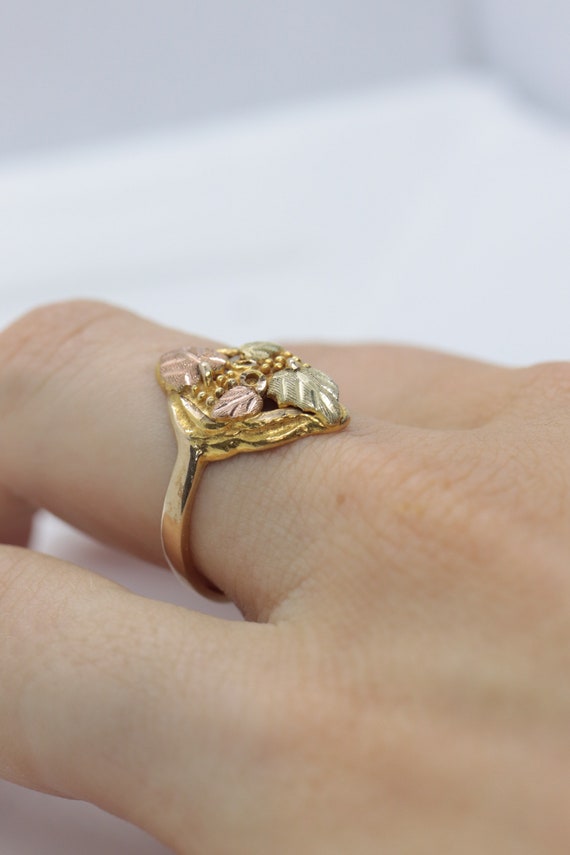 Black Hills Gold Ring. Marquise 10k Multi-Tone Bl… - image 7