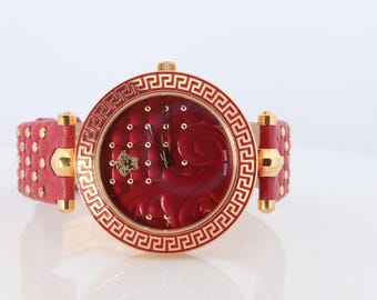 Genuine Versace Watch. Versace Vanitas Xl Red Enamel Dial Rose Gold-Tone.