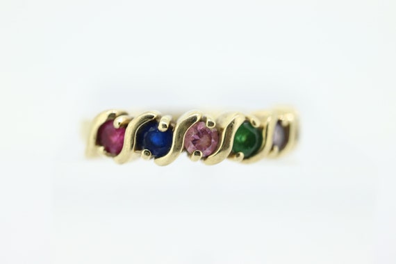 Multi-Color Gem Ring. 10k Eternity Band. Ruby Sap… - image 1