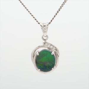 Black Opal Diamond Pendant. Pt900 Platinum Opal Diamond Halo Pendant Necklace.