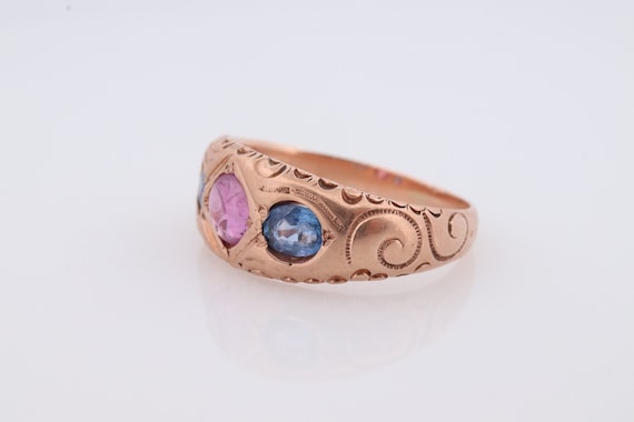 Antique 10k Triple Ruby Sapphire signet ring. Gyp… - image 3