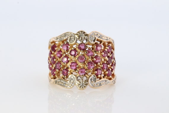 14k Ruby and Diamond Wide Pave Cluster Encrusted … - image 6